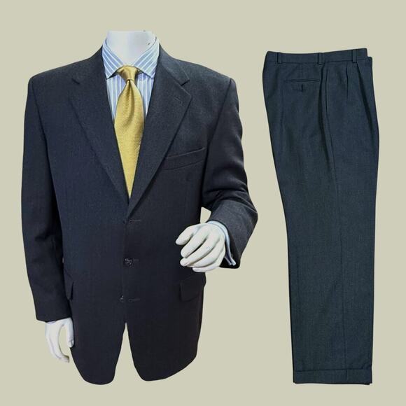 Joseph Abboud Two-Piece Suit Mens Charcoal Heavy Weave Cuffs and Pleats Sz 42 L - Picture 1 of 15
